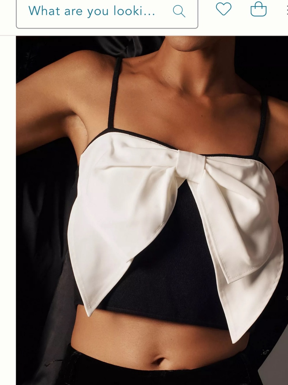 Anthropologie Black-White Bow Front Sweater Tank Spaghetti Strap Crop Top Preppy
